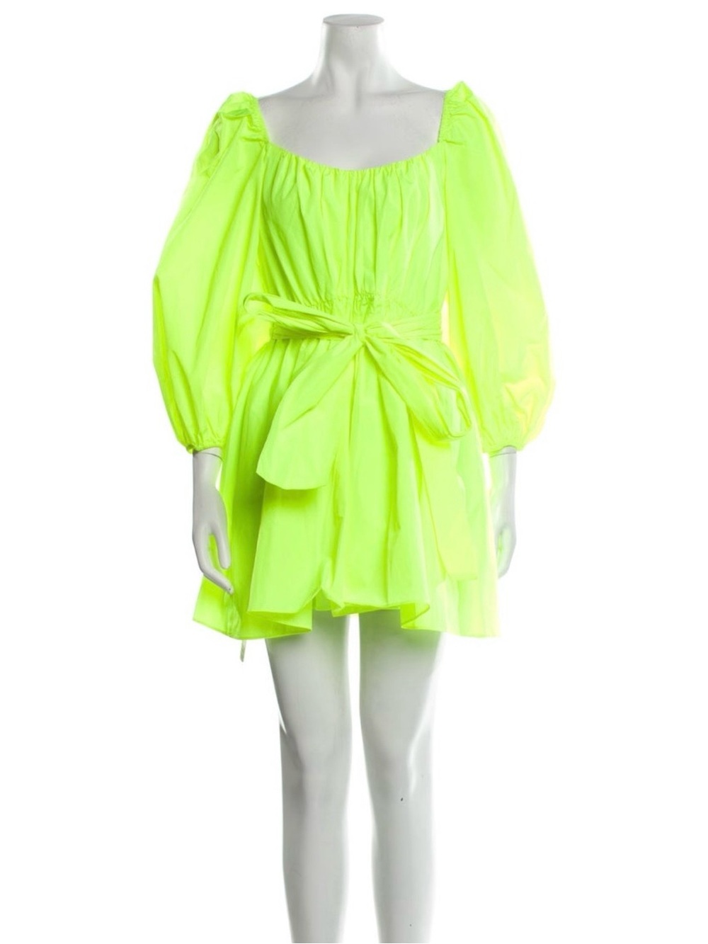 cinq a sept Neon Lime Puff-Sleeve womans Dress with Waist Tie